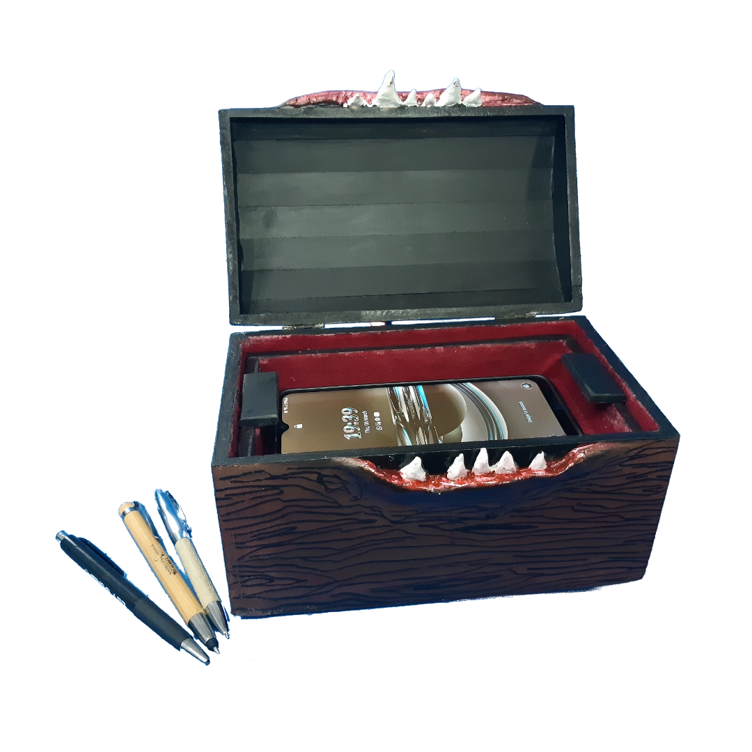 Mimic Handcrafted Painted Box Brown Phone and Stationery Open 1 Mimic Handcrafted Painted Box Brown Phone and Stationery Open 1